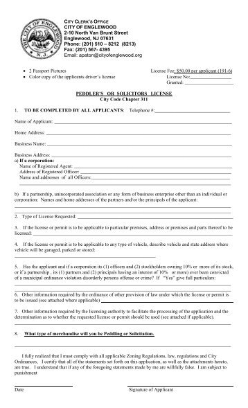 Peddler's or Solicitors Application - City of Englewood