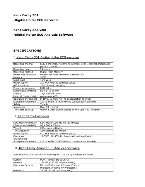 Kenz Cardy 301 -Digital Holter ECG Recorder Kenz Cardy Analyzer ...
