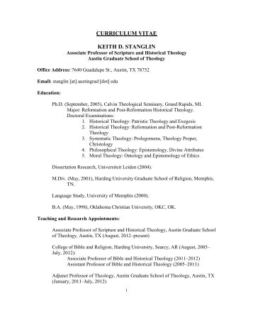 Curriculum Vitae - Austin Graduate School of Theology