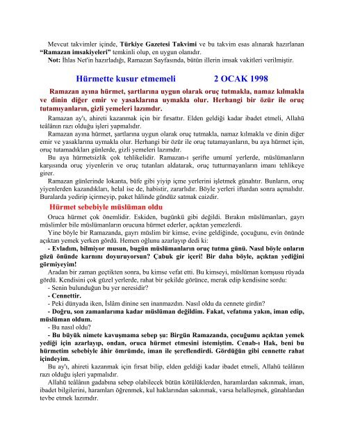 1998 Senesi "BugÃ¼nkÃ¼ Sohbet" YazÄ±larÄ± - Mehmet OruÃ§