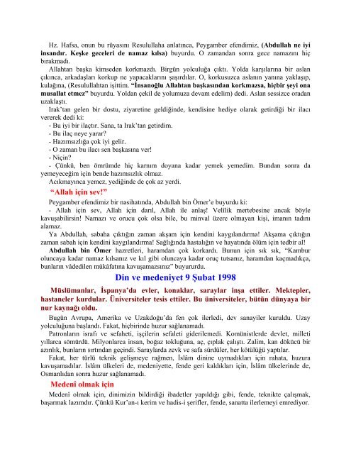 1998 Senesi "BugÃ¼nkÃ¼ Sohbet" YazÄ±larÄ± - Mehmet OruÃ§