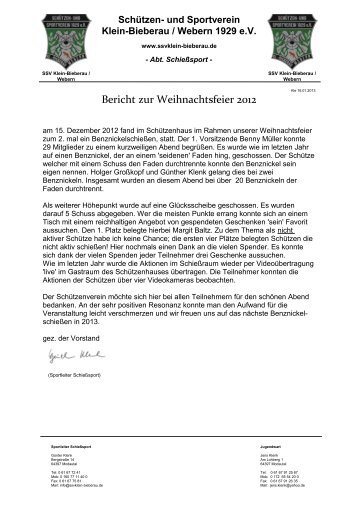 Bericht BenznickelschieÃen 2012 - SSV Klein-Bieberau / Webern