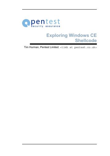 Exploring Windows CE Shellcode.pdf - Pentest Limited