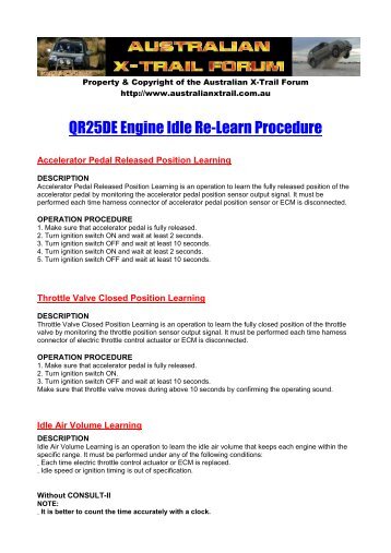 QR25DE Engine Idle Re-Learn Procedure - Australian Nissan X ...