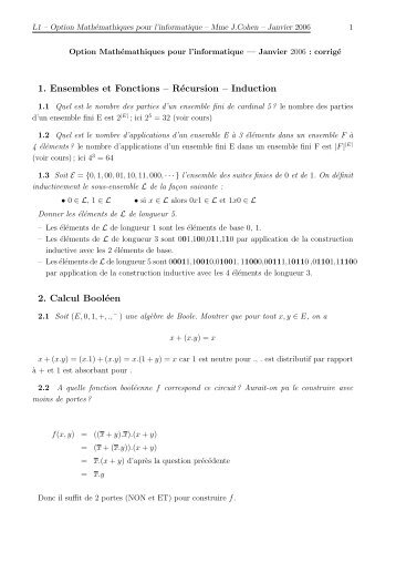 1. Ensembles et Fonctions – Récursion – Induction 2. Calcul Booléen