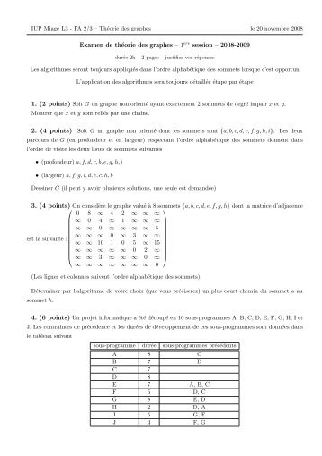 IUP Miage L3 - FA 2/3 – Théorie des graphes le 20 novembre 2008 ...