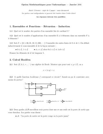 1. Ensembles et Fonctions – Récursion – Induction 2. Calcul Booléen