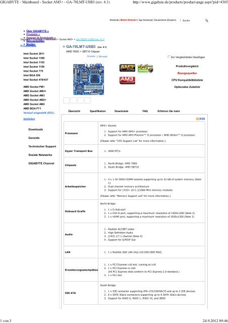 GA-78LMT-USB3 (rev. 4.1) GIGABYTE - Mainboard - Socket AM3+ ...