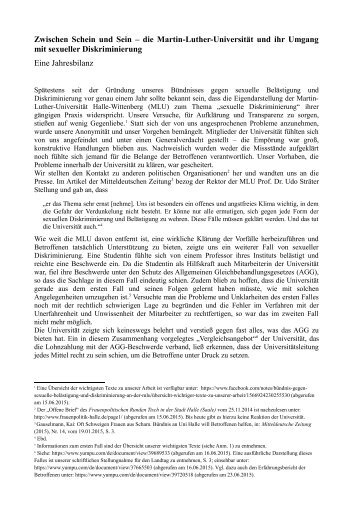 Jahresbilanz des Bündnisses gegen sexuelle Belästigung und Diskriminierung an der MLU