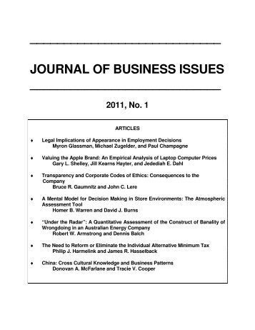 journal of business issues - University of West Florida