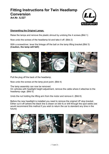 Fitting Instructions For Twin Headlamp Conversion - MX5 Parts