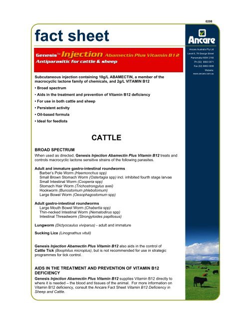 how quickly will b12 injections work Fact sheet - Aba + B12 Injection - Cattle 0208