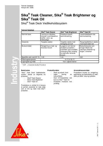 Sika Teak Cleaner, Sika Teak Brightener og Sika Teak Oil