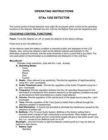 GTAxâ¢ 1250 Detectors - Garrett