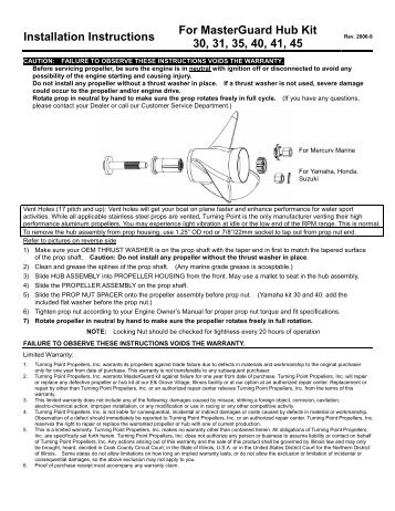 Installation Instructions For MasterGuard Hub Kit 30, 31, 35, 40, 41, 45