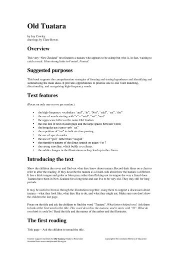 Teacher support material for Old Tuatara (PDF ... - Literacy Online