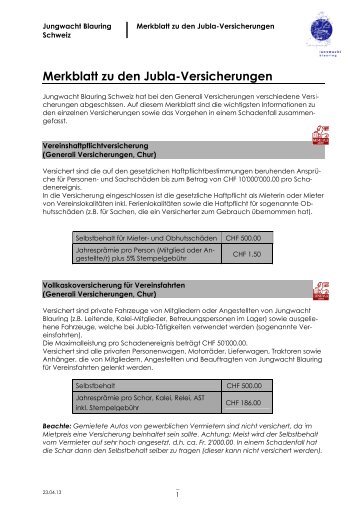 Merkblatt zu den Jubla-Versicherungen - Jungwacht Blauring Schweiz