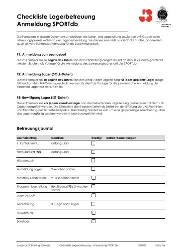 Checkliste Lagerbetreuung Anmeldung SPORTdb - Jungwacht ...