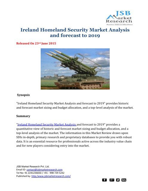 Ireland Homeland Security Market Analysis and forecast to 2019