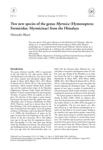 (Hymenoptera: Formicidae: Myrmicinae) from the Himalaya - Antwiki