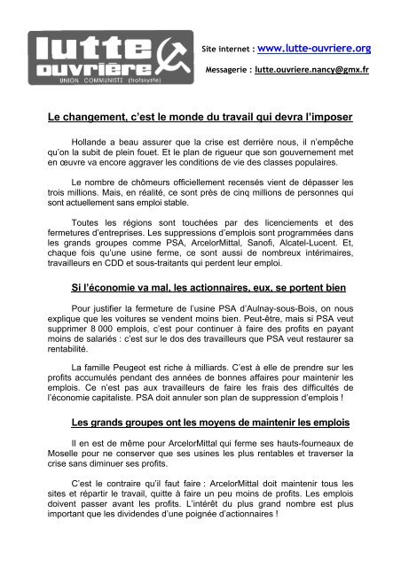 Le changement, c'est le monde du travail qui devra l'imposer Site ...