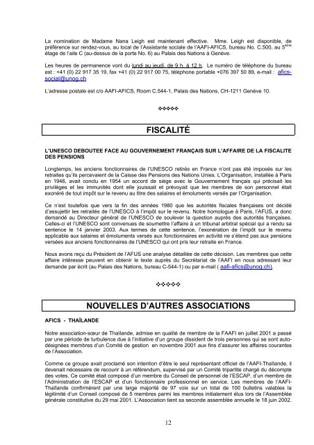 nouvelles de notre association - AAFI-AFICS, Geneva - UNOG