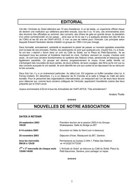 nouvelles de notre association - AAFI-AFICS, Geneva - UNOG