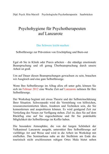 Psychohygiene für Psychotherapeuten auf Lanzarote - Seminar ...