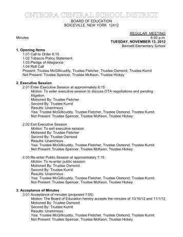 11/13/12 Regular Meeting Minutes - Onteora Central School District