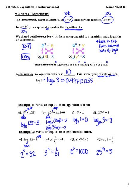 9-2 Notes, Logarithms, Teacher.notebook