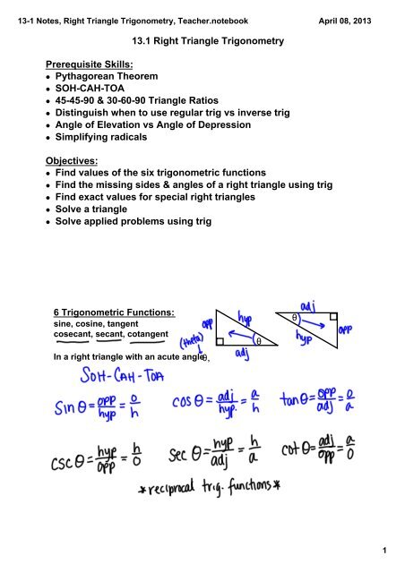 13 1 Notes Right Triangle Trigonometry Teacher Notebook 13 1 Notes Right Triangle Trigonometry Teacher Notebook