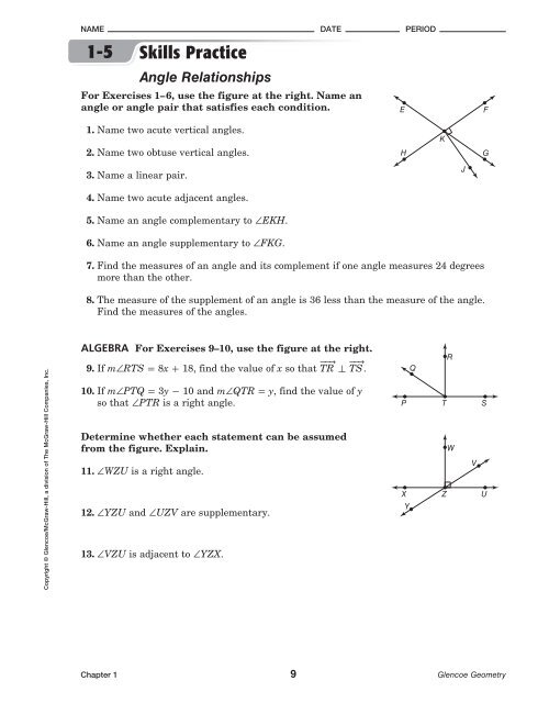 Skills Practice Angle Relationships - Mrs. Foy's Classroom