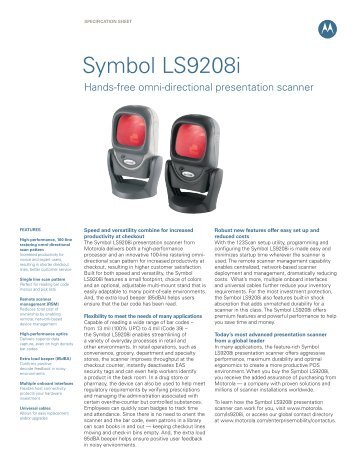Symbol LS 9208i Barcode Scanner Specification Sheet - Computer ...