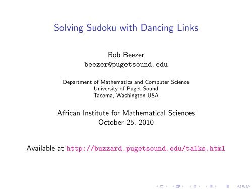 Solving Sudoku With Dancing Links Rob Beezer University Of 