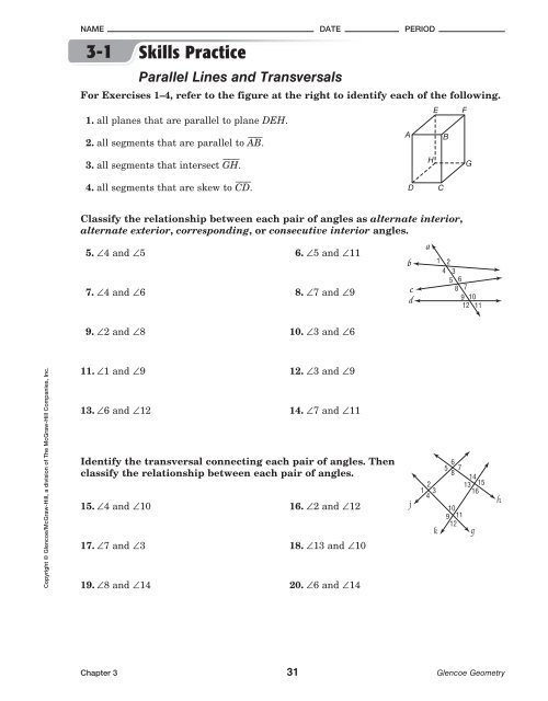 Skills Practice Parallel Lines and Transversals - Mrs. Foy's Classroom