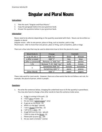 Singular and Plural Nouns