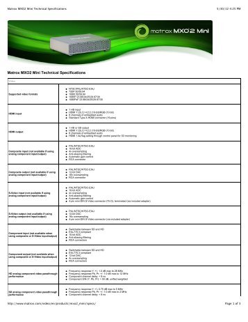 Matrox MXO2 Mini Technical Specifications - Small Dog Electronics