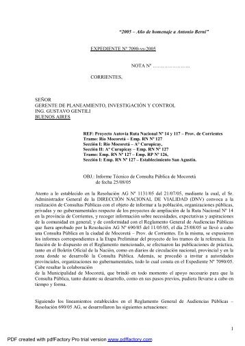 InformeTecnico Mocoreta rev 011.pdf - Dirección Nacional de Vialidad