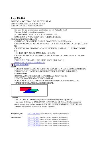 Ley 19408 Fondo Autopistas 1 - Dirección Nacional de Vialidad