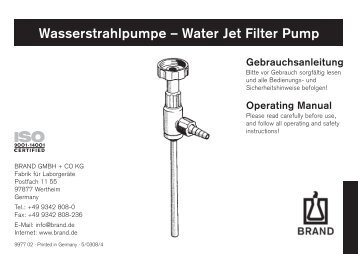 Wasserstrahlpumpe â€“ Water Jet Filter Pump - Brand