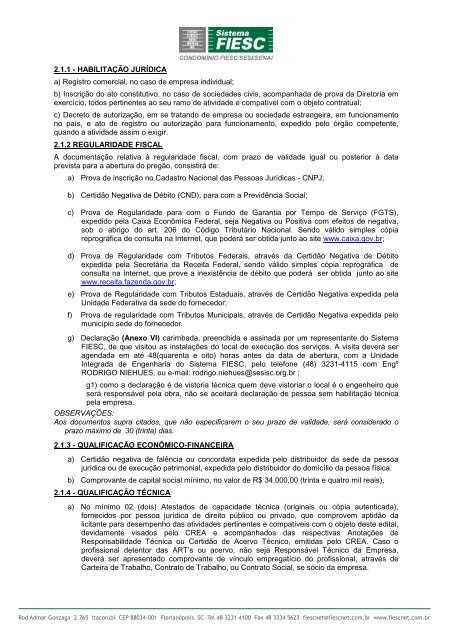 EDITAL DE LICITAÇÃO CARTA CONVITE Nº 04/2011 - Fiesc