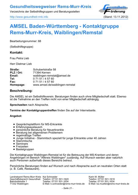 Gesundheit RMK - Gesundheit im Rems-Murr-Kreis