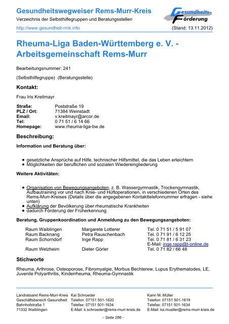 Gesundheit RMK - Gesundheit im Rems-Murr-Kreis