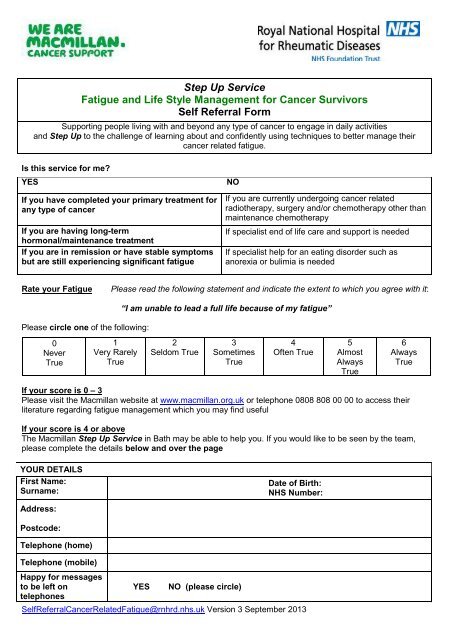 Macmillan Step Up Service Self Referral Form