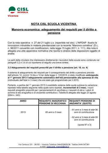 nuovi requisiti pensioni - Cisl Vicenza