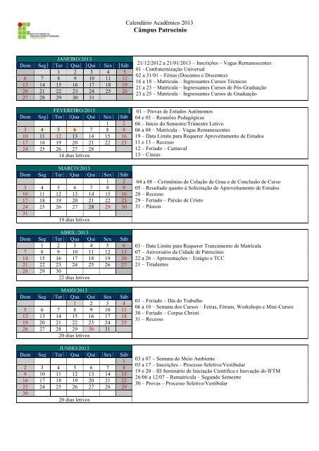 Calendário 2013 - IFTM