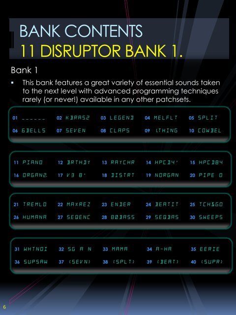 Disruptor Banks Musician's Manual