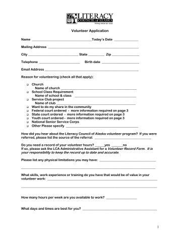 1 Volunteer Application Other Please specify - Literacy Council of ...
