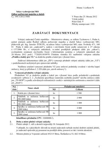 ZadÃ¡vacÃ­ dokumentace - VeÅejnÃ© zakÃ¡zky - Ministerstvo obrany