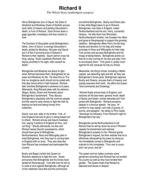 Richard Ii Long Synopsis